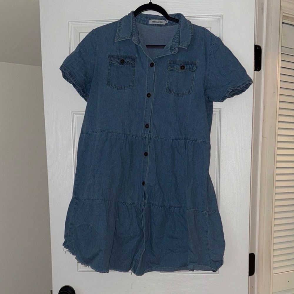Denim Button-Front Shirt Dress - Blue